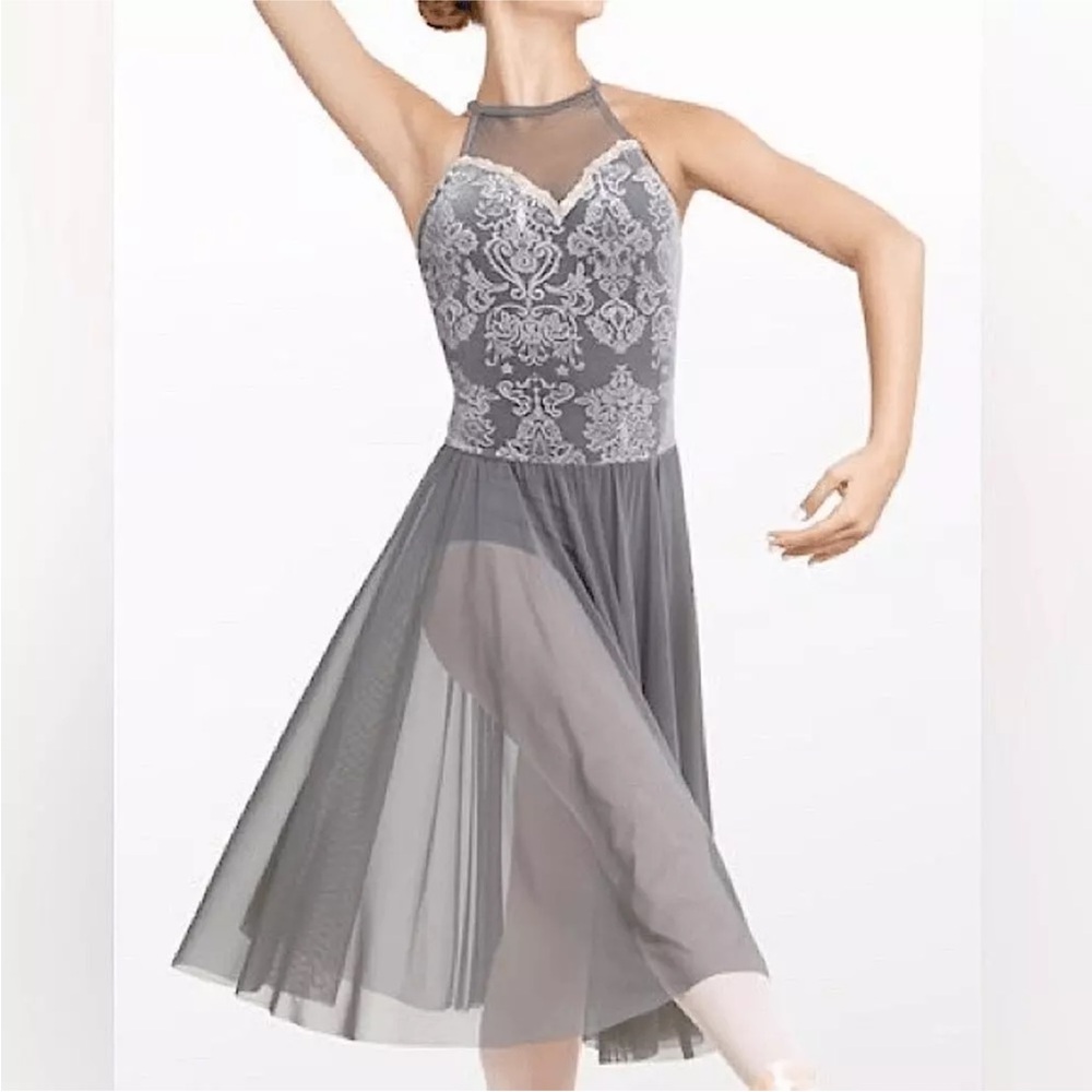 Ladies RARE Weissman Costume Grey Sandpaper Ballet Scalloped Plush Dress‎ Small